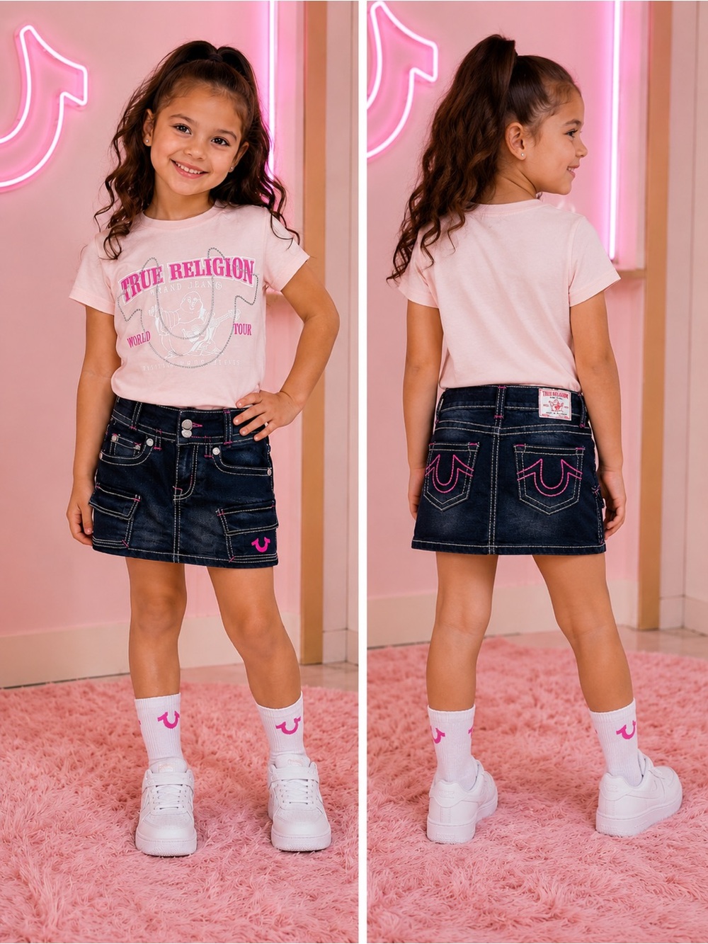 True Religion Light Pink Graphic Logo Tee & true religion, denim skirt - Picture 2 of 8